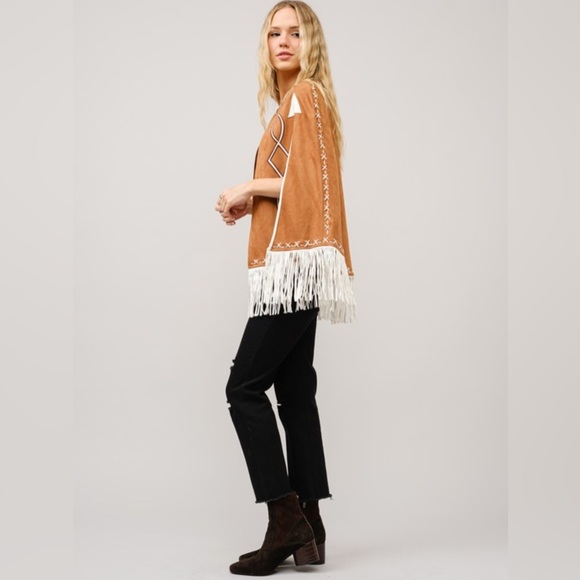 New blue b Light Pink Rose & White Whipstitch Fringe Trim Western Native Cape OS - Picture 13 of 14